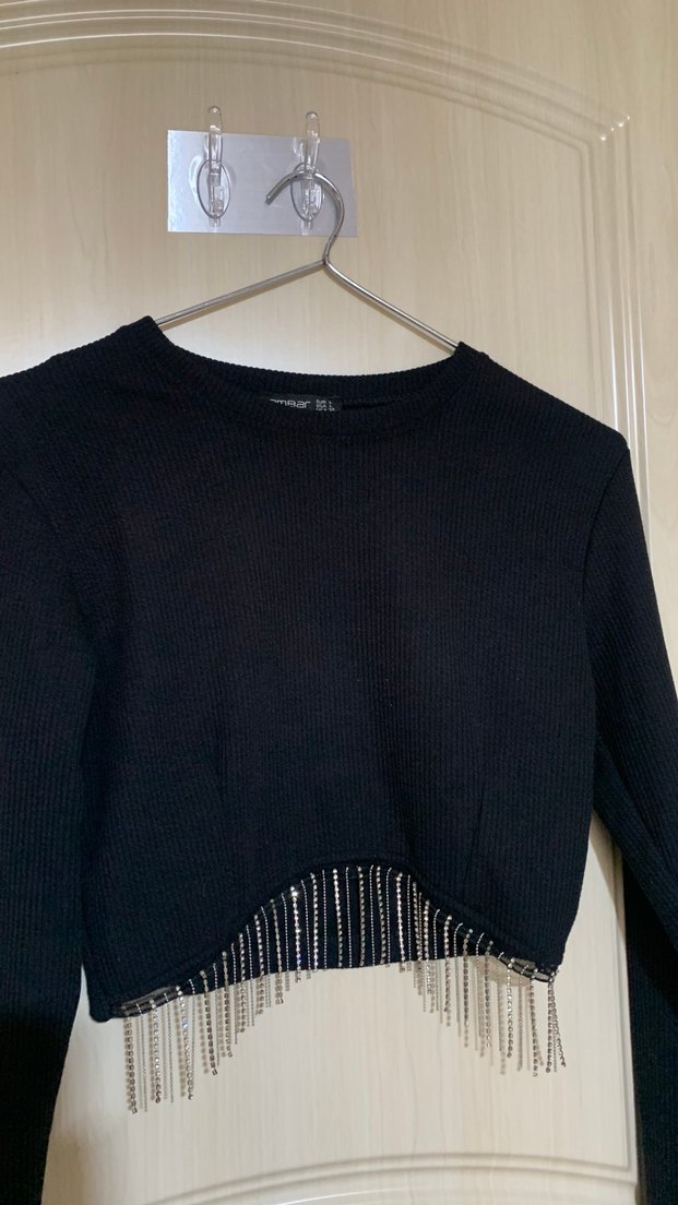 Kadın Siyah Püsküllü Crop Top - Görsel 2