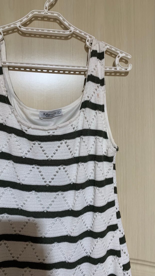 Çizgili Dantel Detaylı Midi Triko Elbise - Görsel 2