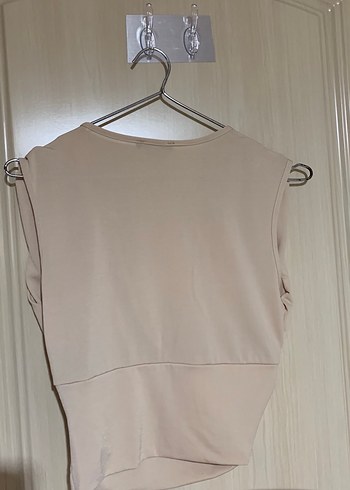 Bej Keten V Yakalı Drapeli Mini Bluz - Görsel 4