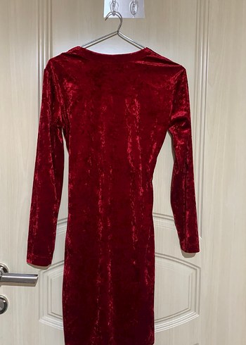 Bordo Drapeli Uzun Kollu Midi Elbise - Görsel 4