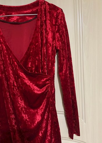 Bordo Drapeli Uzun Kollu Midi Elbise - Görsel 3