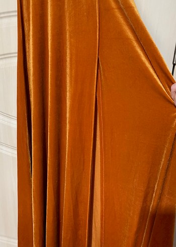 Bej Kadın Uzun Süet V Yaka Elbise - Görsel 3