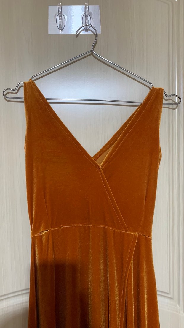 Bej Kadın Uzun Süet V Yaka Elbise - Görsel 4