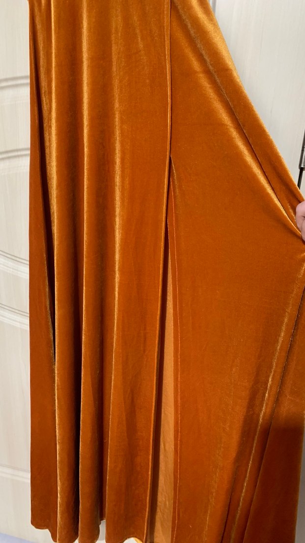 Bej Kadın Uzun Süet V Yaka Elbise - Görsel 3