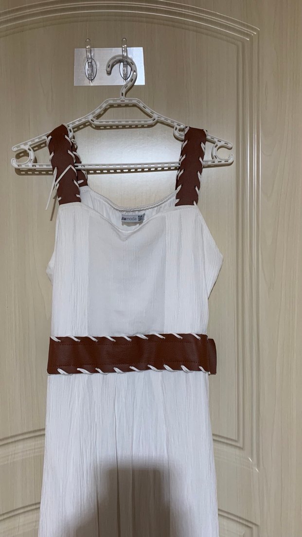 Beyaz Bohem Uzun Askılı Elbise - Görsel 2