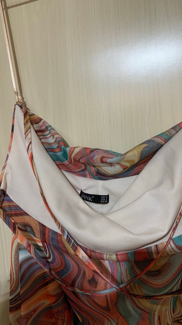 Bohem Çok Renkli Askılı Uzun Elbise - Görsel 4