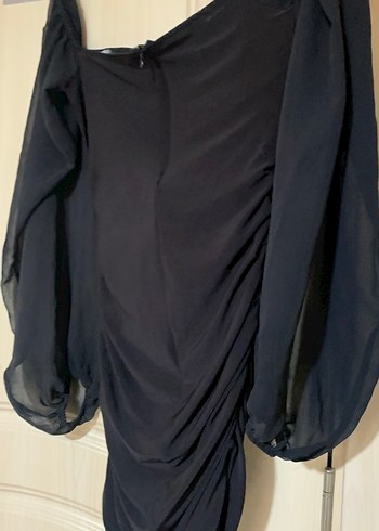 Siyah Drapeli Gotik V Yaka Uzun Abiye - Görsel 3