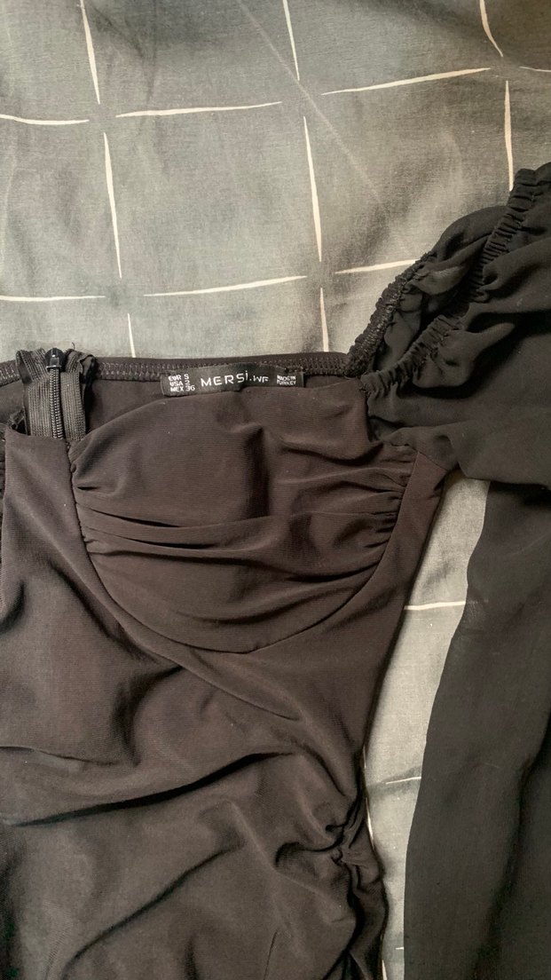 Siyah Drapeli Gotik V Yaka Uzun Abiye - Görsel 4