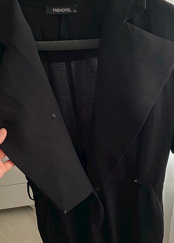 Drapeli Siyah Uzun Kadın Tulum - Görsel 2