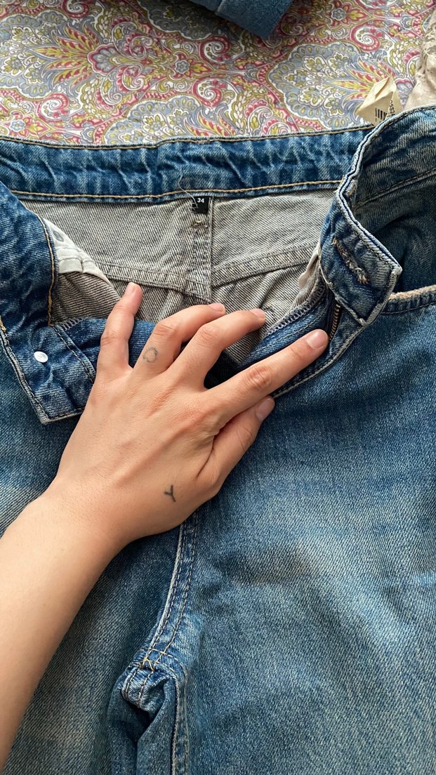 Kadın Mavi Bol Kesim Midi Kot Pantolon - Görsel 2