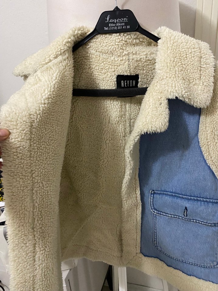 Kadın Mavi Kot Kürklü Kolsuz Yelek - Görsel 3