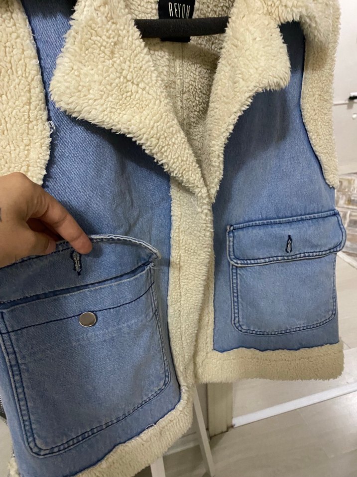Kadın Mavi Kot Kürklü Kolsuz Yelek - Görsel 2