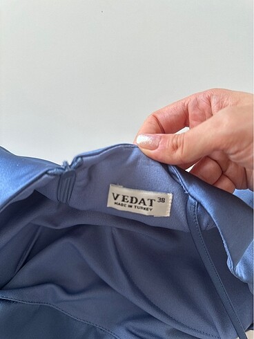 Mavi saten abiye elbise - Görsel 7