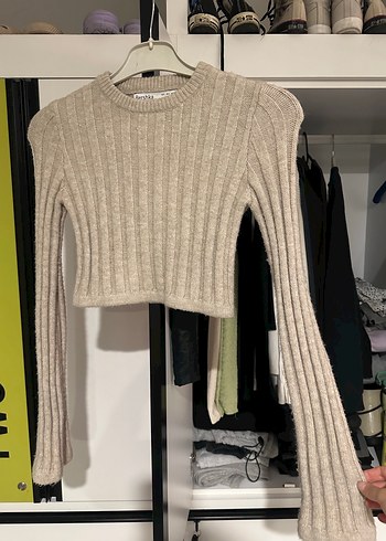 Bej Örgü Uzun Kollu Kadın Kazak bershka - Görsel 4