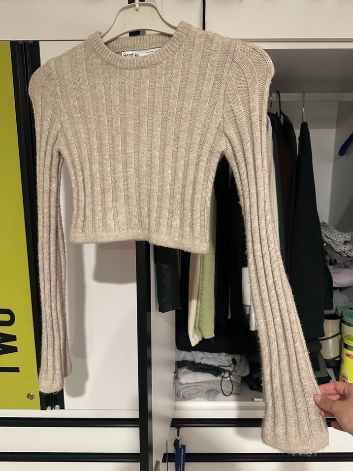 Bej Örgü Uzun Kollu Kadın Kazak bershka - Görsel 5