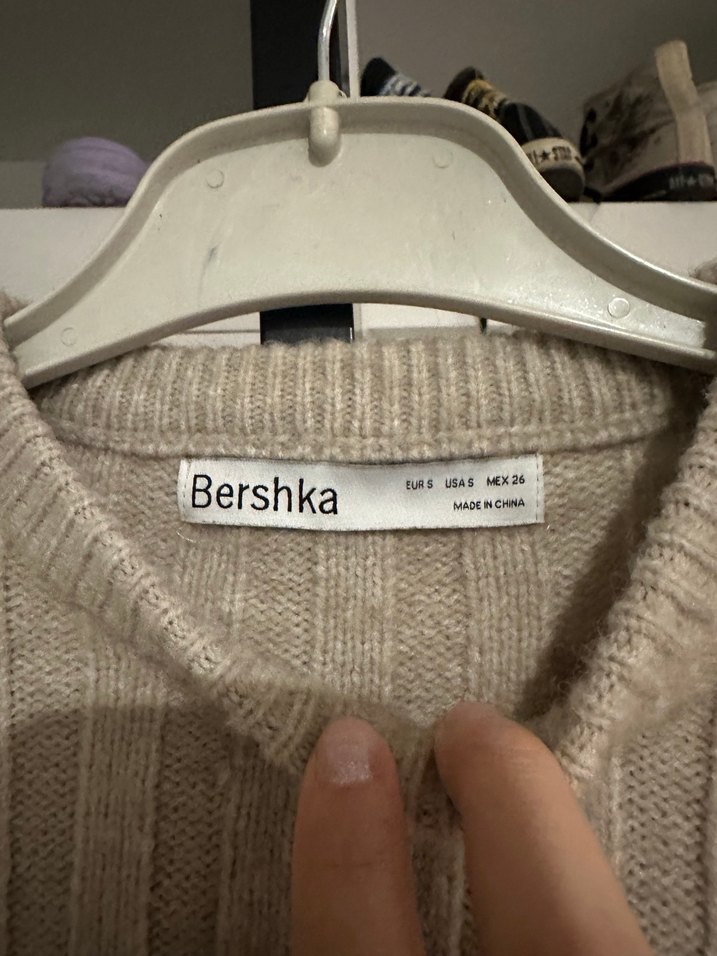 Bej Örgü Uzun Kollu Kadın Kazak bershka - Görsel 2