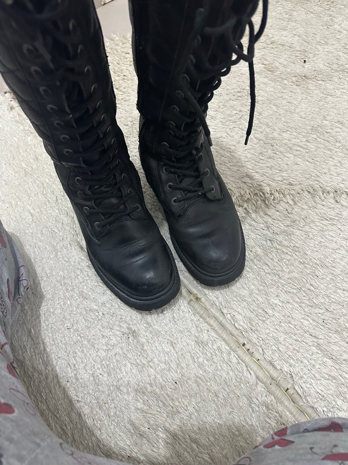 Kadın Siyah Biker Dizüstü Botlar - Görsel 4