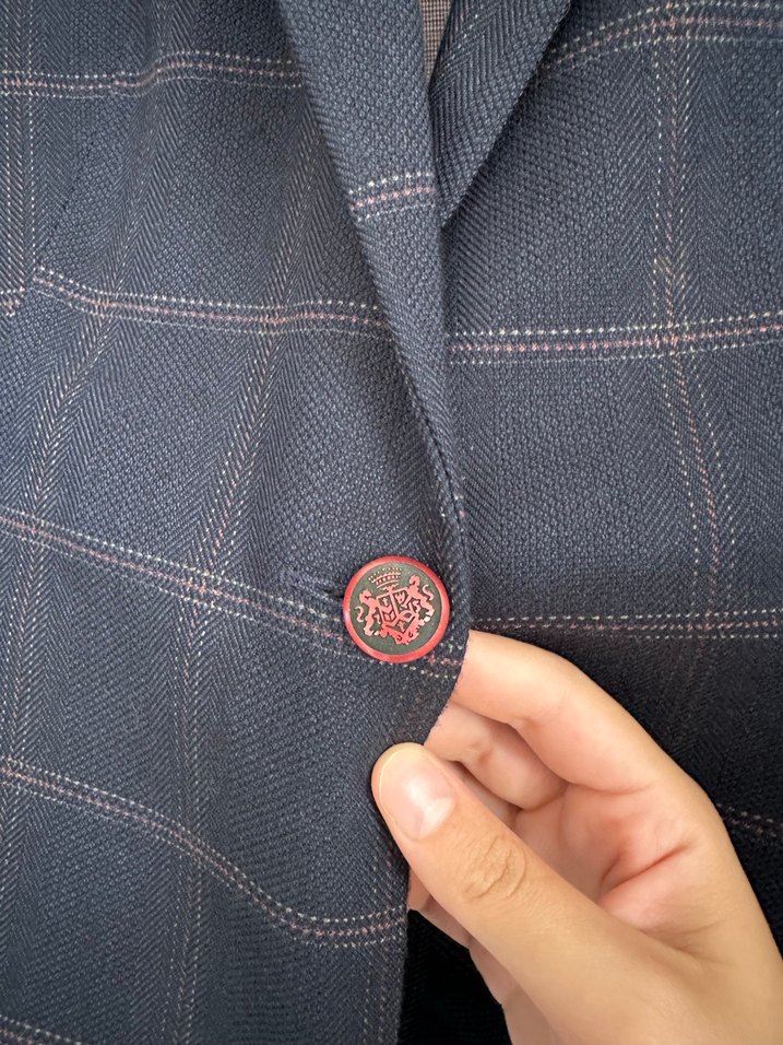 Kadın Gri Ekose Düğmeli Ofis Blazeri - Görsel 2