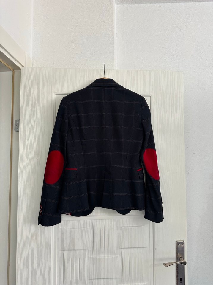 Kadın Gri Ekose Düğmeli Ofis Blazeri - Görsel 4