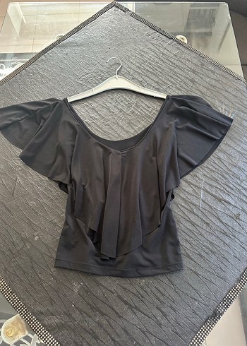 V Yaka Siyah Drapeli Kısa Kollu Bluz - Görsel 2