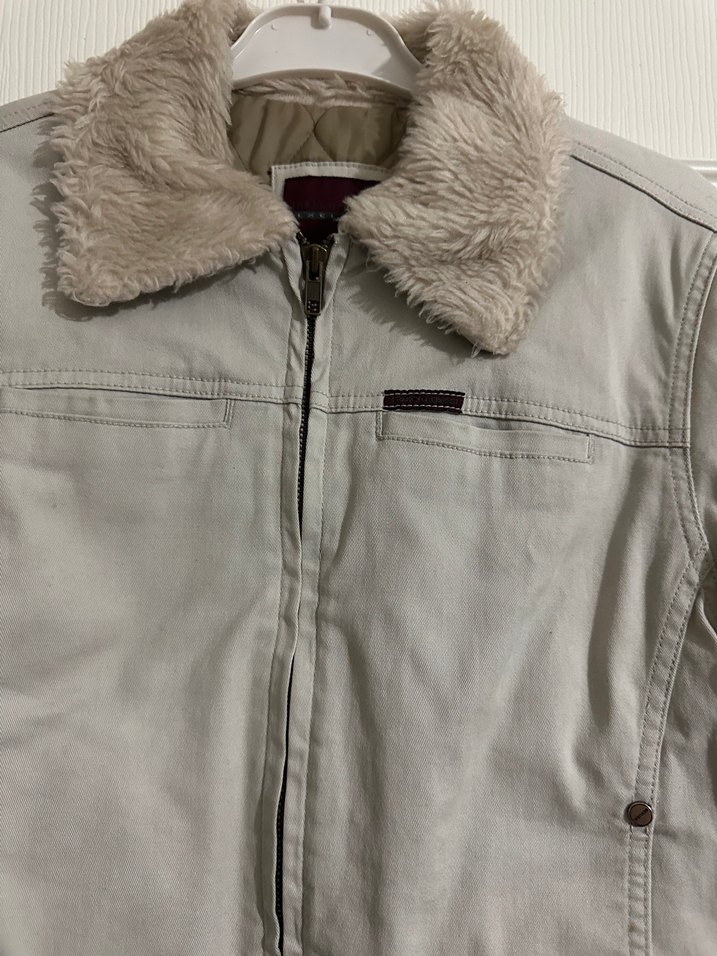 Kürklü Bej Süet Kadın Ceket pilot ceketi - Görsel 3