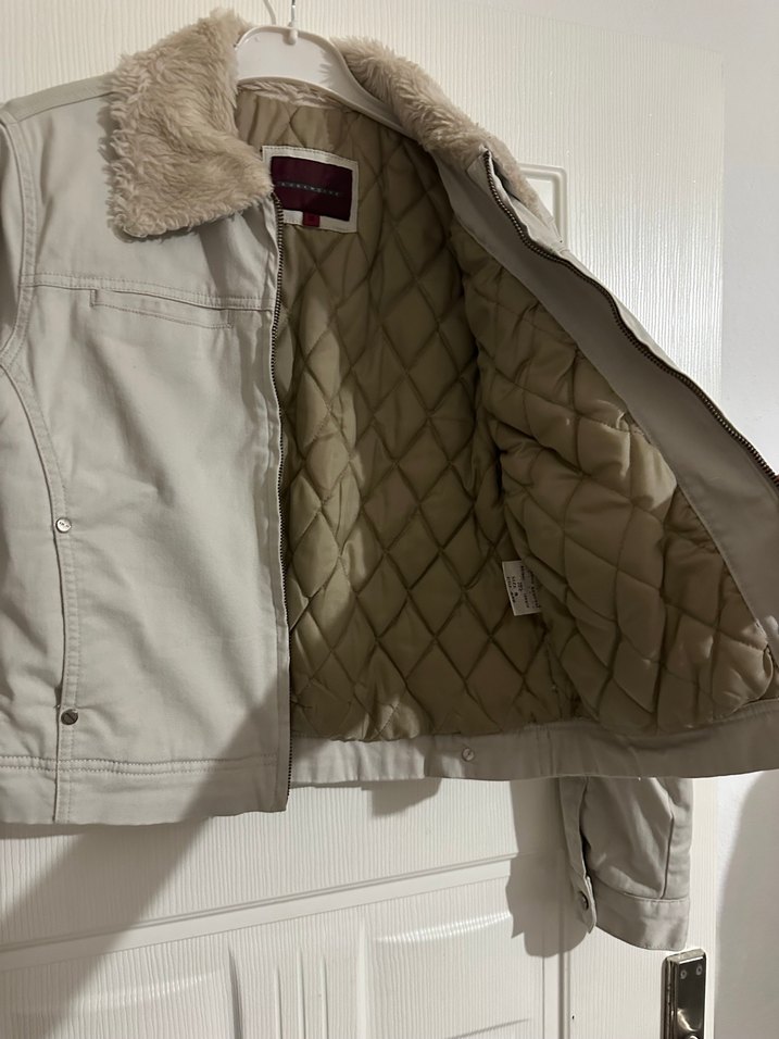 Kürklü Bej Süet Kadın Ceket pilot ceketi - Görsel 5