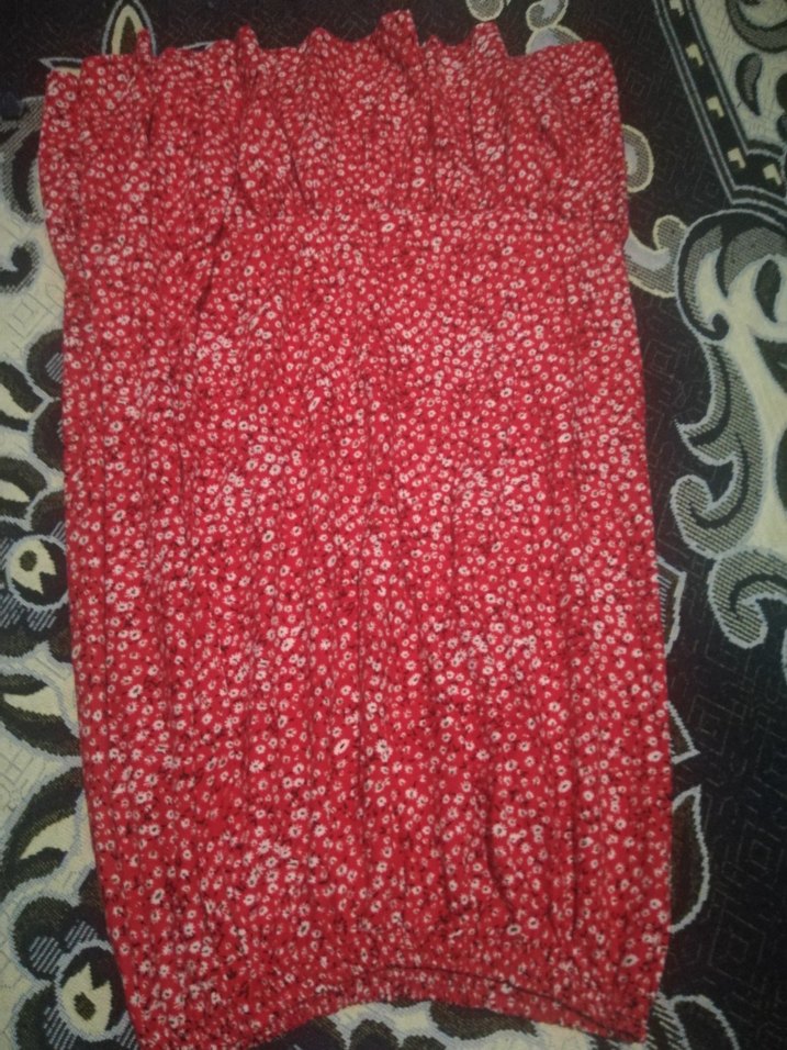 Kırmızı Bağcıklı V Yaka Uzun etek bluz - Görsel 3