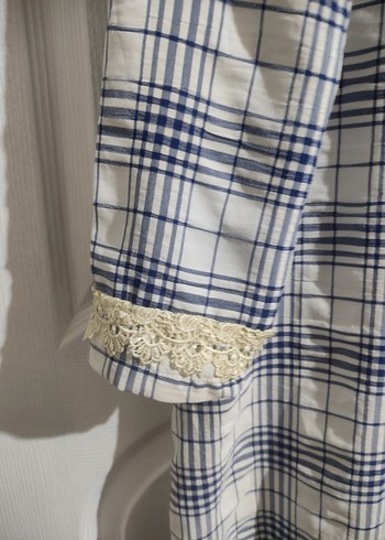 Dantel Detaylı Uzun Ekose Elbise - Görsel 4