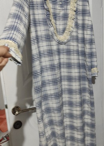 Dantel Detaylı Uzun Ekose Elbise - Görsel 8