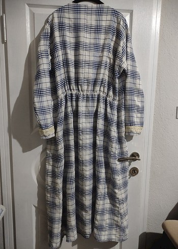 Dantel Detaylı Uzun Ekose Elbise - Görsel 6