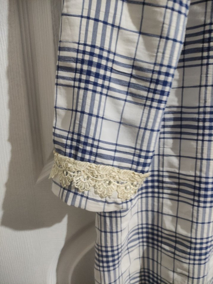 Dantel Detaylı Uzun Ekose Elbise - Görsel 4