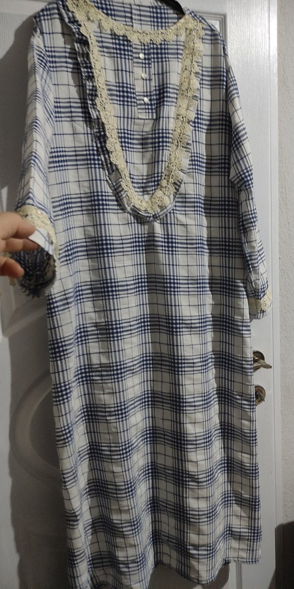 Dantel Detaylı Uzun Ekose Elbise - Görsel 2