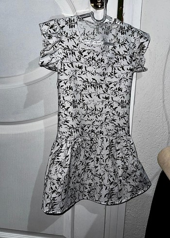 Kız Çocuk Gri Beyaz Dantelli Kısa Kollu Elbise - Görsel 2