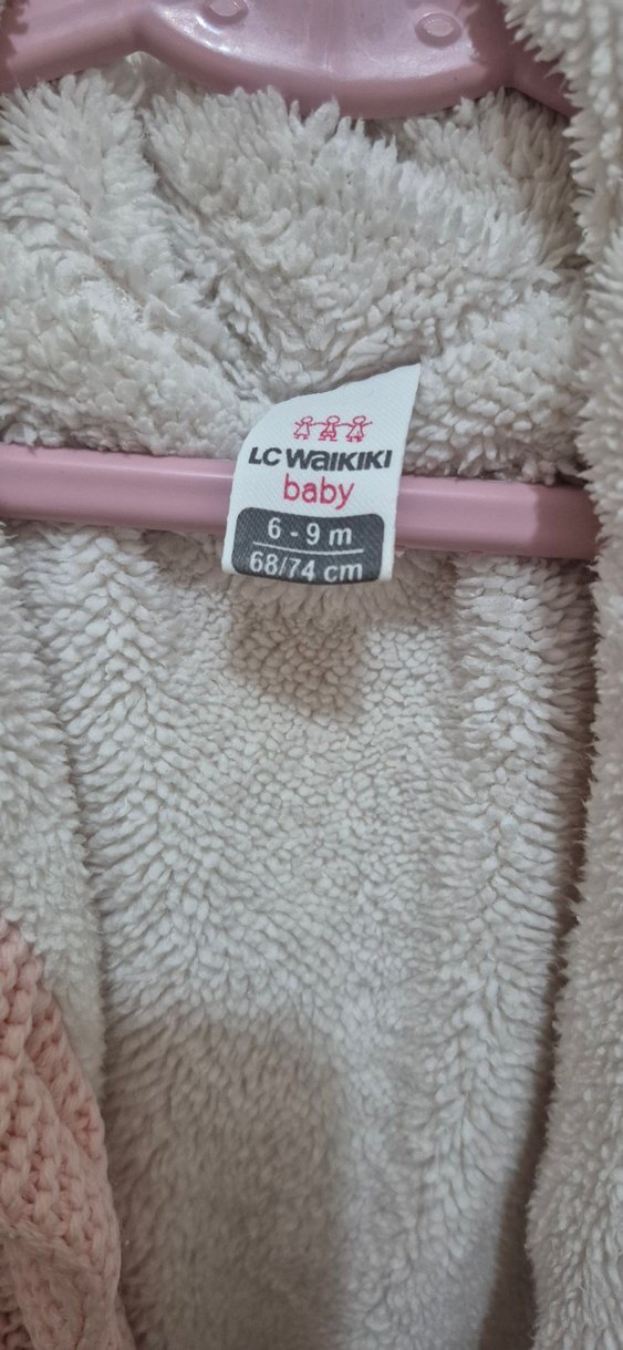 Kız Çocuk Pembe Kapüşonlu Triko Yelek - Görsel 2