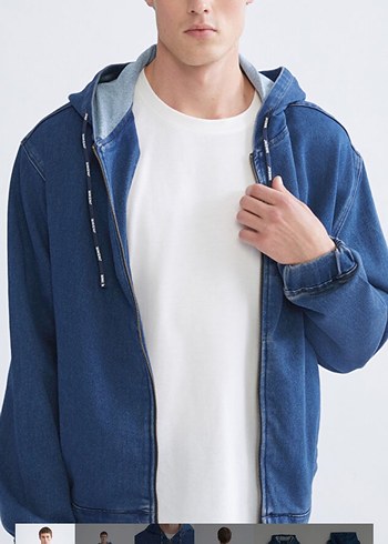 Erkek Kapüşonlu Kot Ceket - Görsel 2