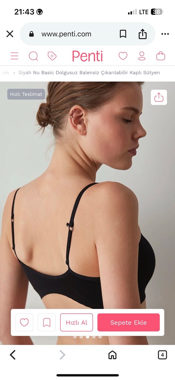 Siyah Nu Basic Dolgusuz Balensiz Kaplı Sütyen - Görsel 3