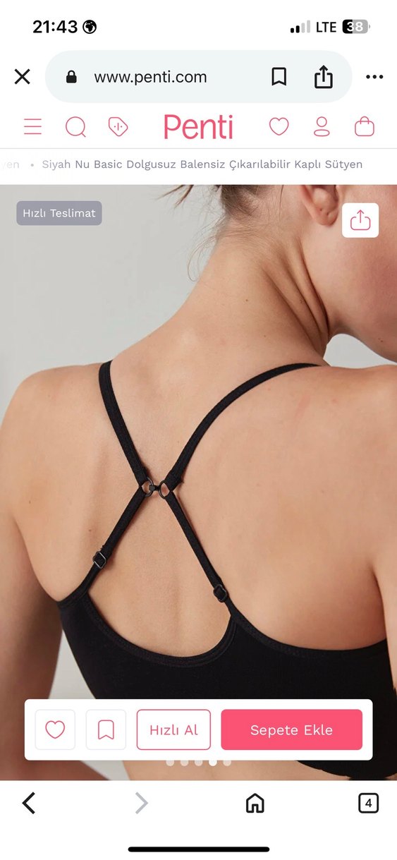 Siyah Nu Basic Dolgusuz Balensiz Çıkarılabilir Kaplı Sütyen - Görsel 2