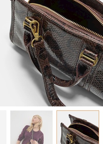 Kahverengi Yılan Derisi Desenli Deri Kadın Çanta - Görsel 3