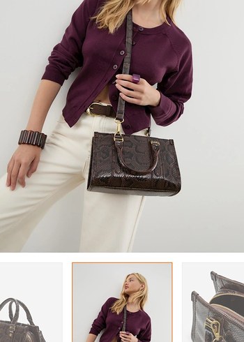 Kahverengi Yılan Derisi Desenli Deri Kadın Çanta - Görsel 2