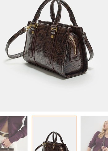 Kahverengi Yılan Derisi Desenli Deri Kadın Çanta - Görsel 4