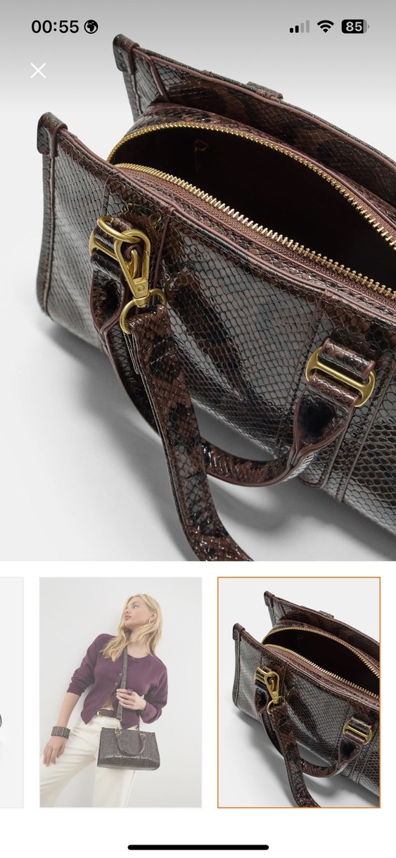 Kahverengi Yılan Derisi Desenli Deri Kadın Çanta - Görsel 3