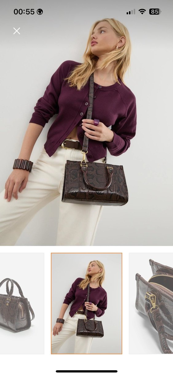 Kahverengi Yılan Derisi Desenli Deri Kadın Çanta - Görsel 2