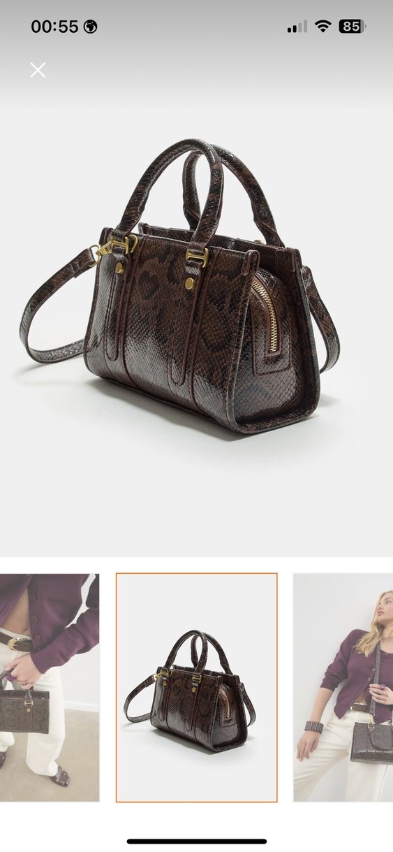 Kahverengi Yılan Derisi Desenli Deri Kadın Çanta - Görsel 4