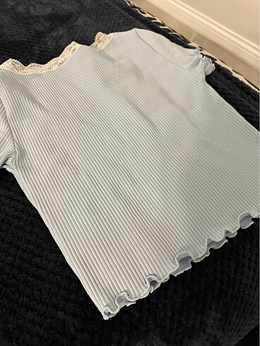 xs Beden mavi Renk mavi dantel detayli crop