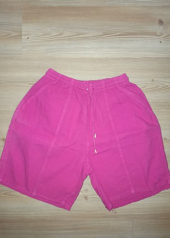 Diğer Pembe Keten Rahat Bermuda Şort