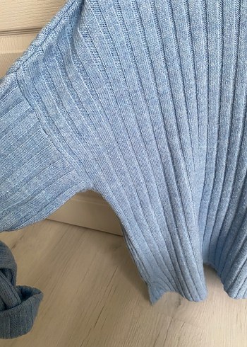 Düğmeli Mavi Triko Kadın Kazak - Görsel 3