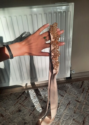 Bej Uzun Kollu Drapeli Kadın Elbise - Görsel 6