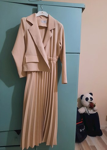 Birgül bektaş Bej Piliseli Kadın Elbise - Görsel 7