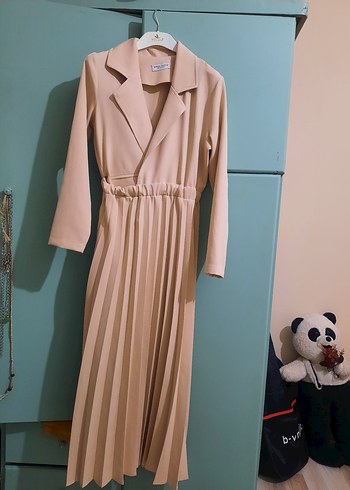 Birgül bektaş Bej Piliseli Kadın Elbise - Görsel 2