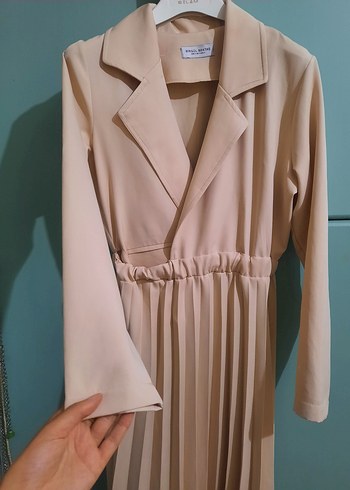 Birgül bektaş Bej Piliseli Kadın Elbise - Görsel 5